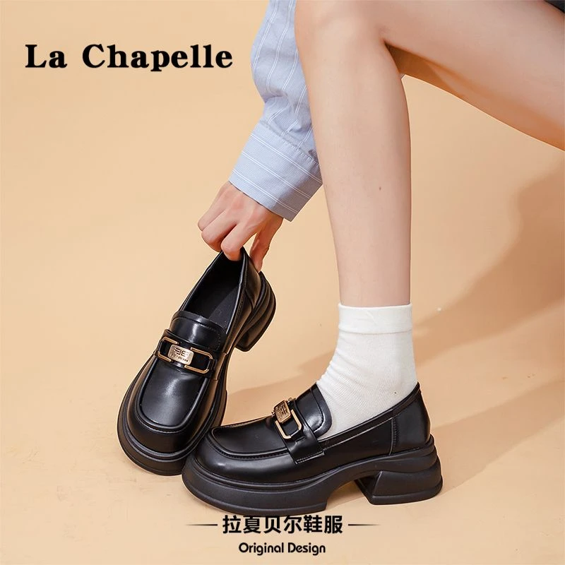 松糕女款上班族新款英伦风春季百搭增高厚底休闲学生黑色乐福鞋