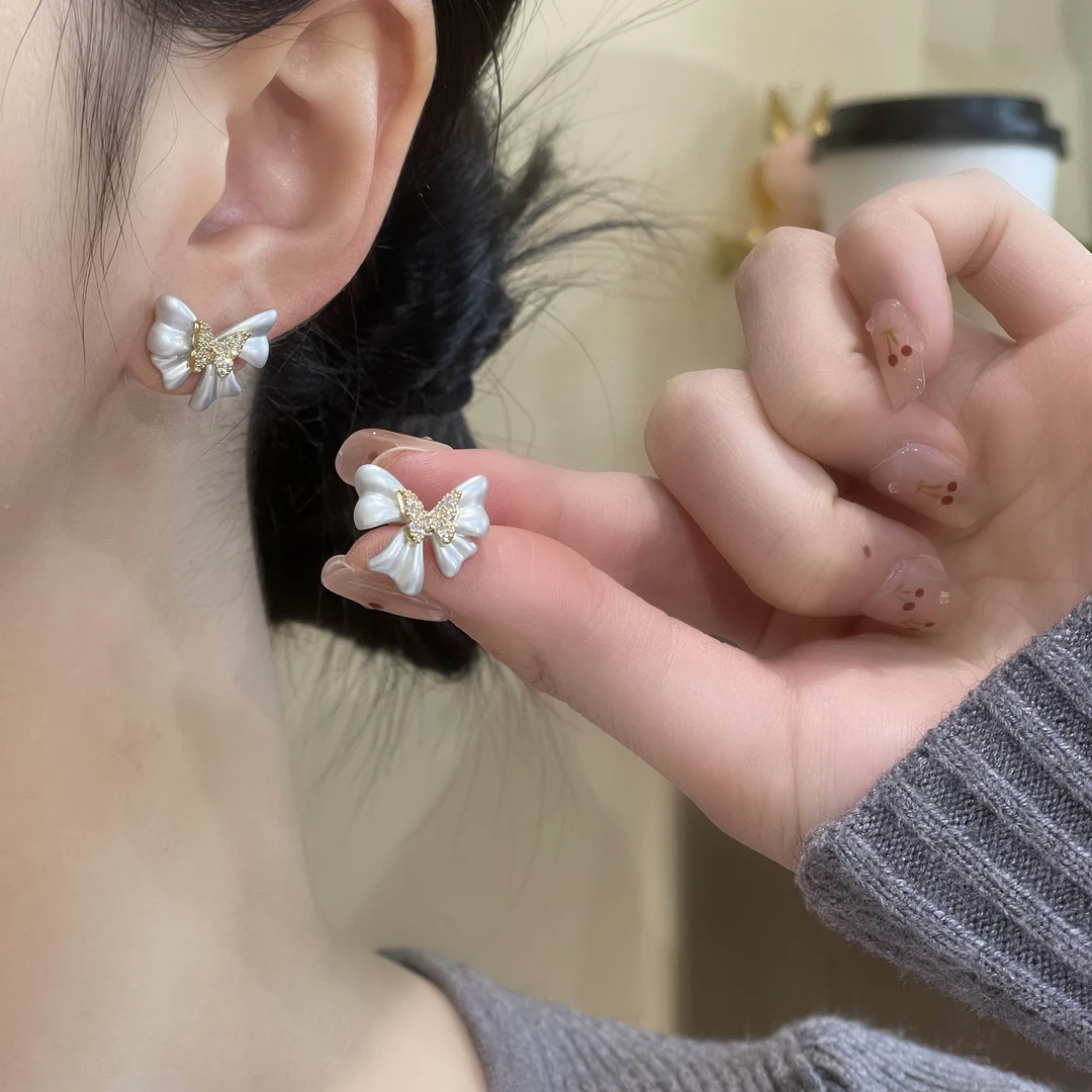 A-28 时尚轻奢蝴蝶结耳钉小众设计感独特气质耳环