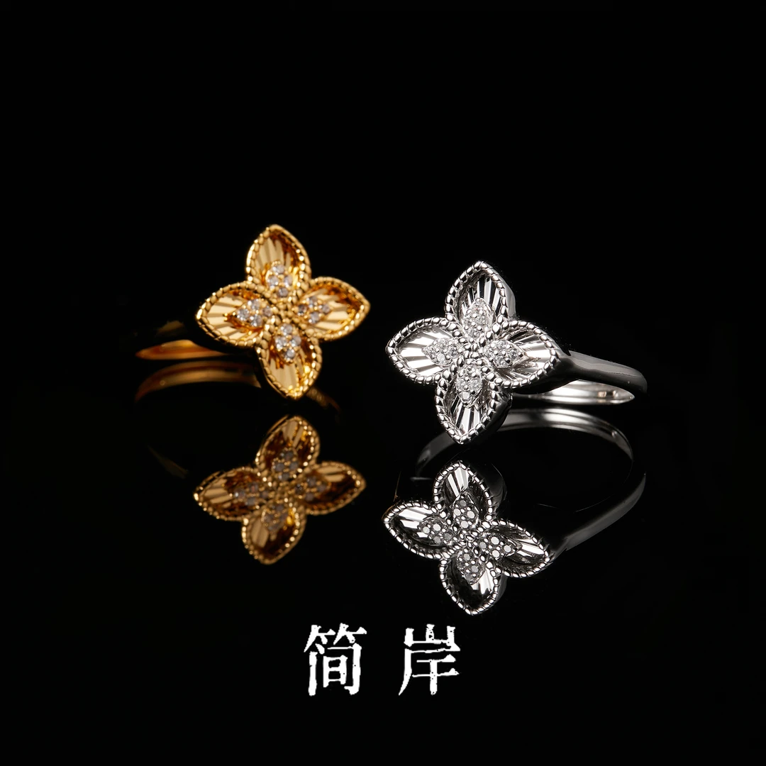 jeshore/简岸 925银合成锆石戒指 经典四叶草戒指秋冬