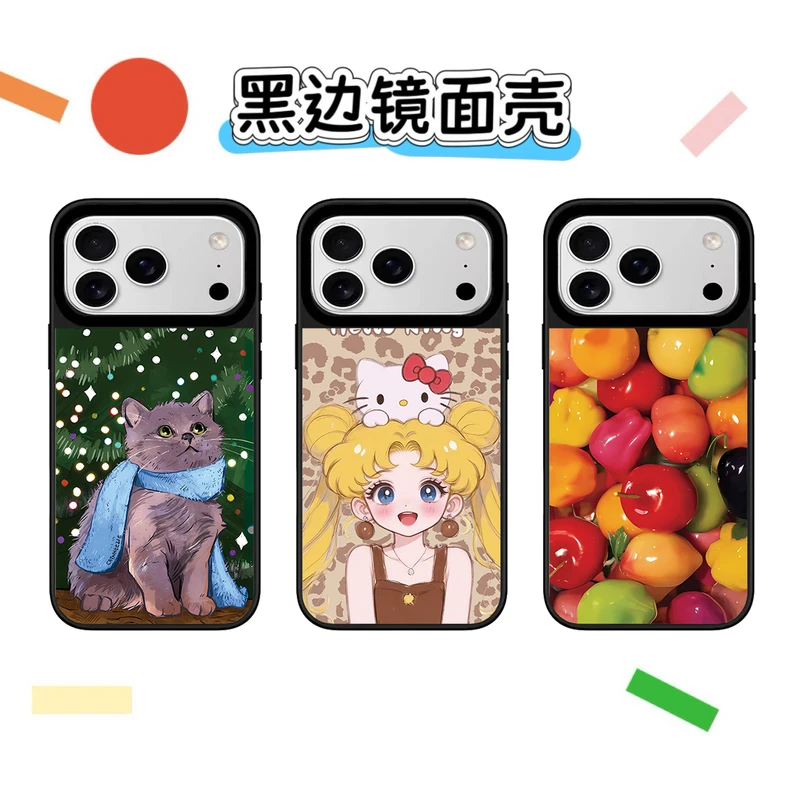 秋冬美少女热门网红原创iphone17promax黑边镜面防摔卡通手机壳