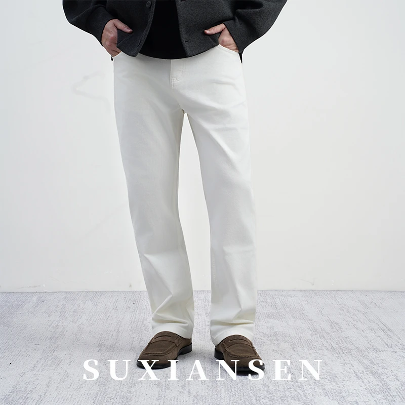 【大头叔叔 羊毛丹宁】冬日底绒无忧百搭休闲直筒纯净白牛仔DDK1282