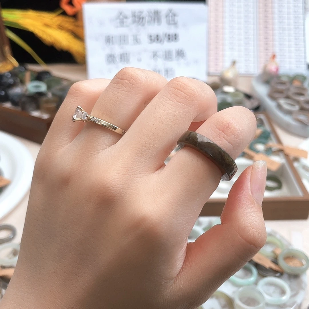 和田玉戒指未镶嵌x19深咖16.7不退换