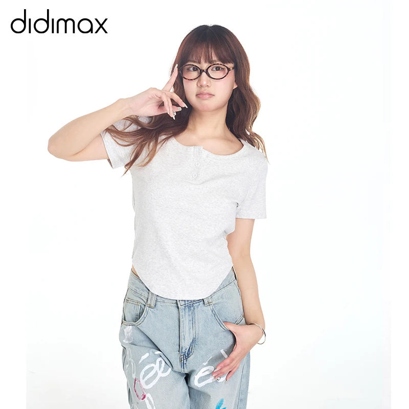 DIDIMAX25年夏季新款简约纯色T恤短款修身打底短袖t恤X02927
