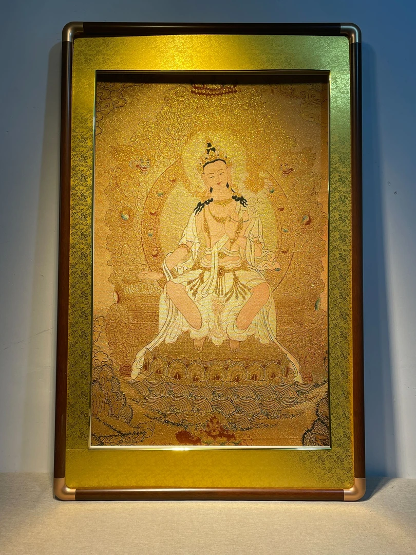 刺绣挂画【弥勒菩萨】实木装裱画茶室玄关客厅背景墙挂画沙发餐厅