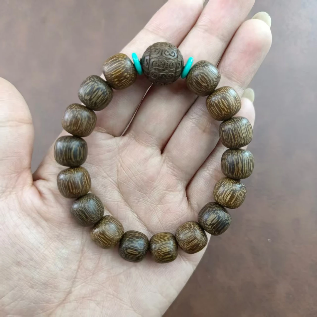 【乐壹木作】1.2文白老型带雕刻单圈手串【661】