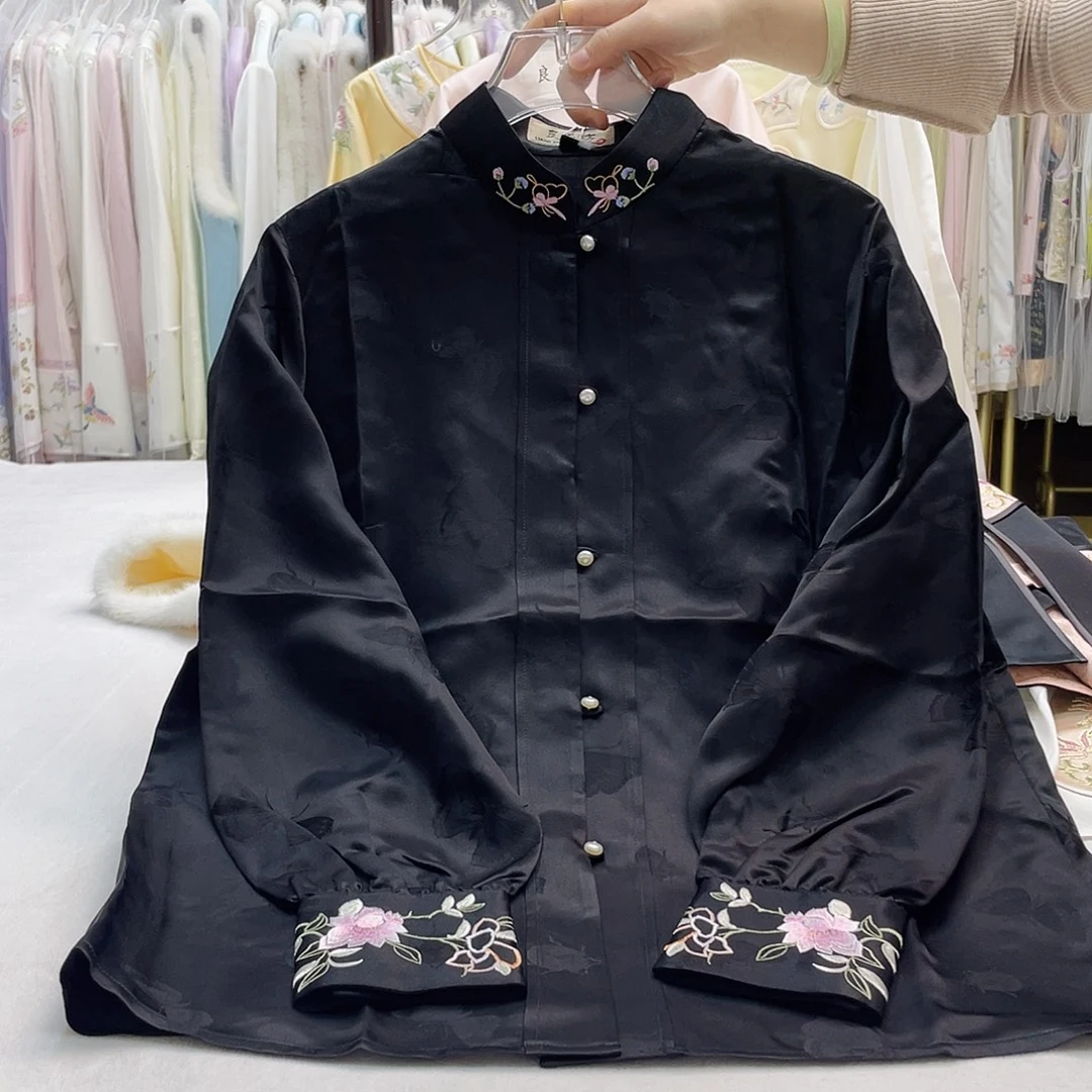 桑蚕丝黑色百搭衬衣L