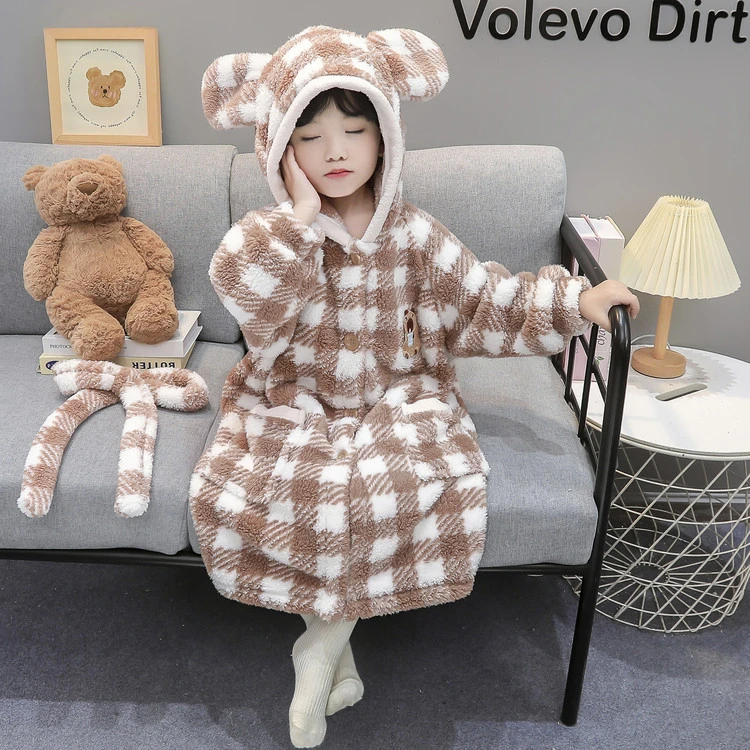 可穿式吸水儿童浴袍速干男儿童加厚保暖浴衣男童洗澡浴巾睡袍秋冬