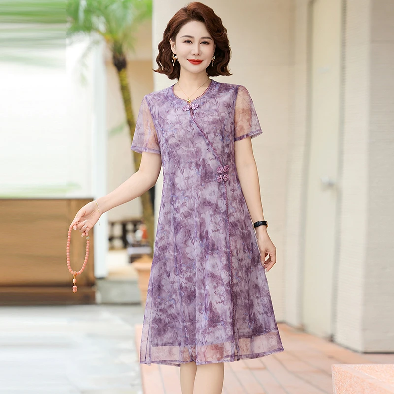 夏装新中式国风气质穿搭中年洋气显瘦透气时尚中老年妈妈装连衣裙