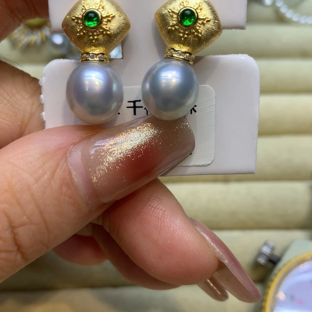银S925镶嵌耳饰海水珍珠