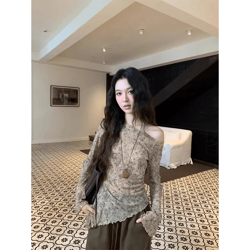 2025秋季晕染不规则长袖针织衫独特漂亮小衫抽绳阔腿休闲裤两件套