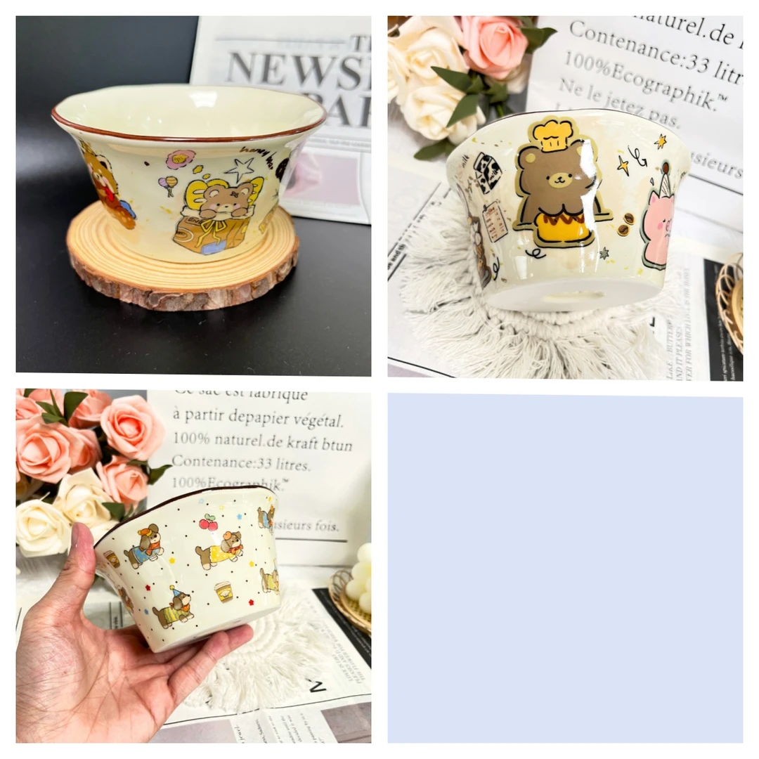 5寸三个一套卡通斗笠碗可爱动物情侣家用创意