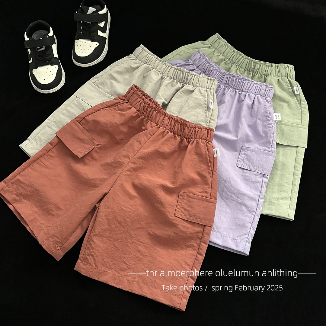 儿童工装短裤夏季男童时尚百搭潮流纯色速干舒适简约美式户外五分