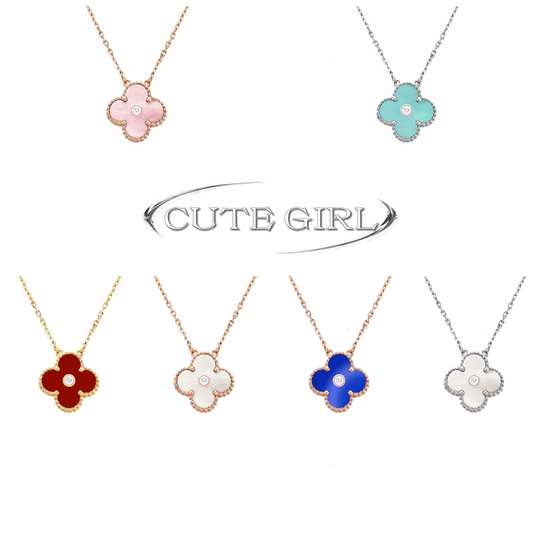 铜合金锆石项链 CUTEGIRL 经典四叶草中间带镶嵌项链