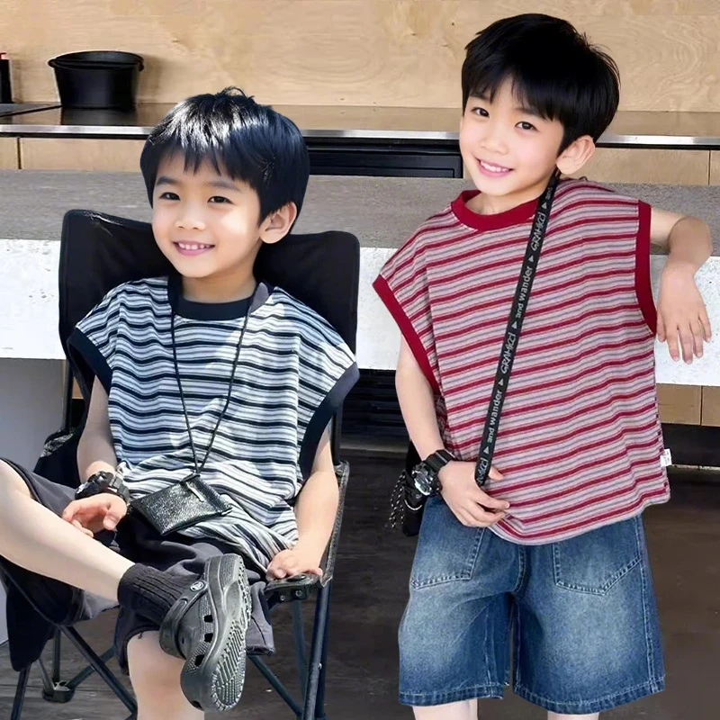 【清仓福利】2025夏季无袖韩版宽松休闲落肩撞色条纹背心