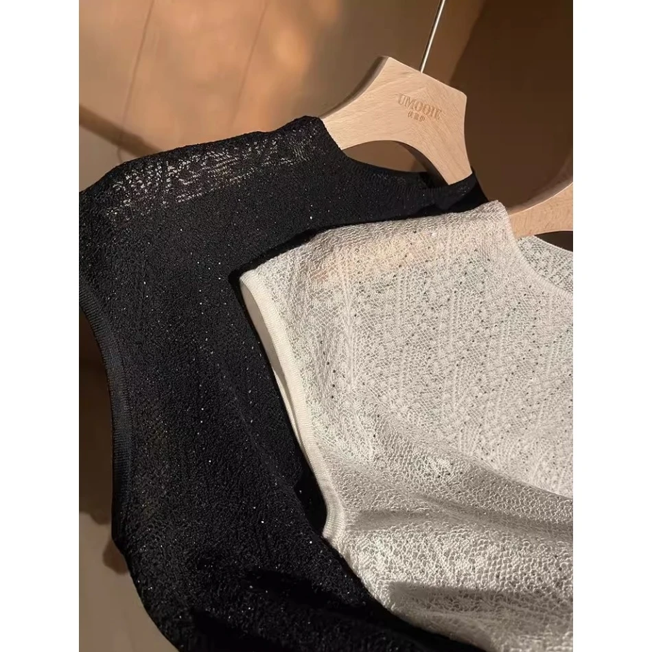 繁花」精美烫钻~无袖针织背心