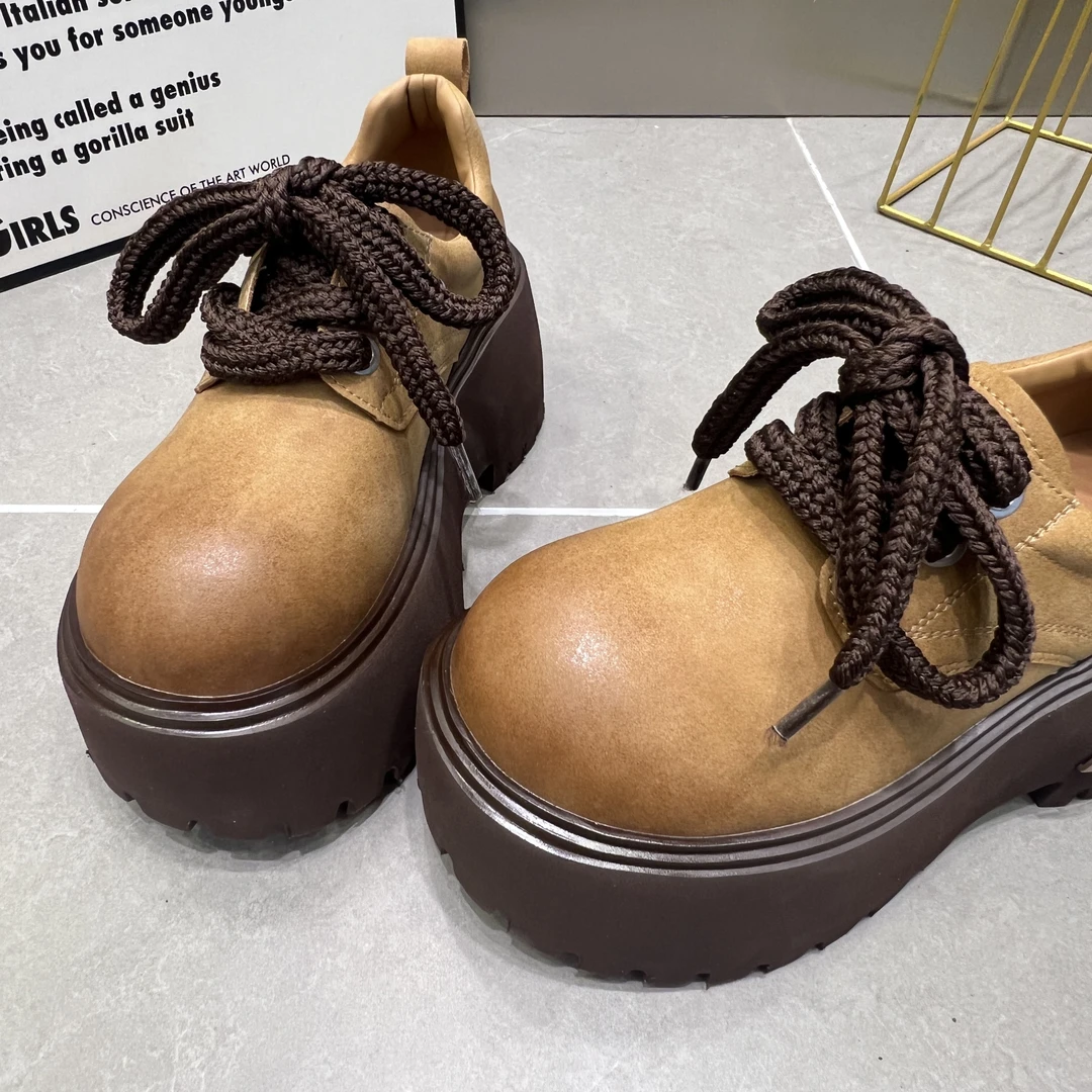 【7cm厚底时尚擦色休闲鞋】百搭复古氛围感潮流街头英伦风松糕鞋