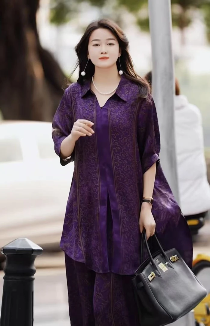 春款上新【紫靛】时尚上档次洋气高档上衣裤子套装-4034#