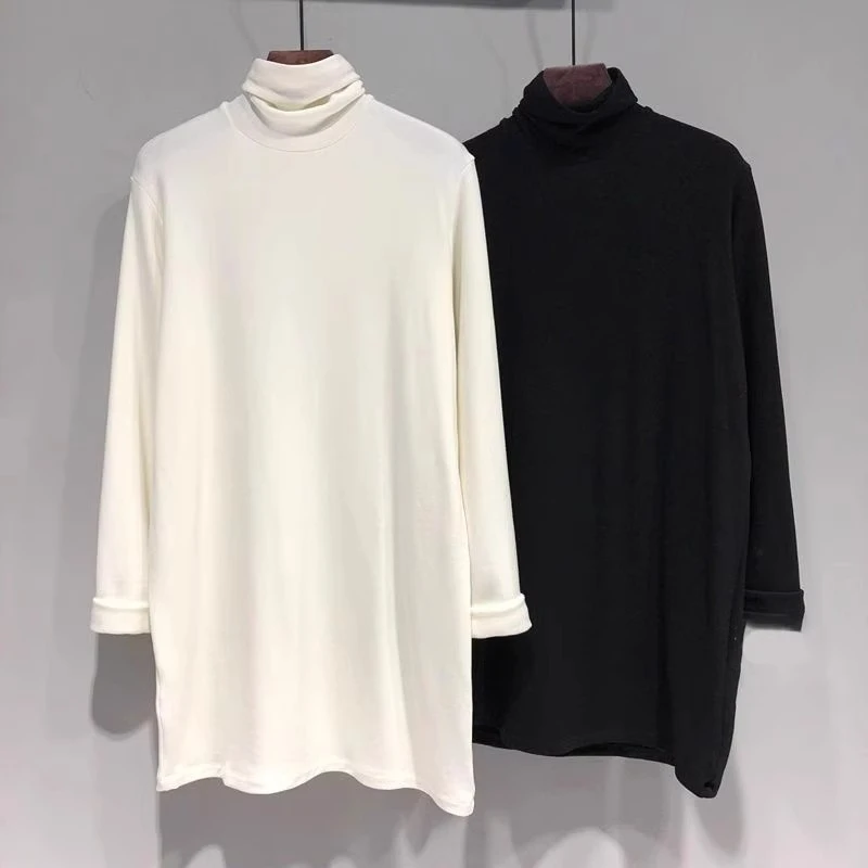 芯娇晴中长款高领长袖T恤女春秋加绒打底衫内搭鲨鱼裤的搭配上衣