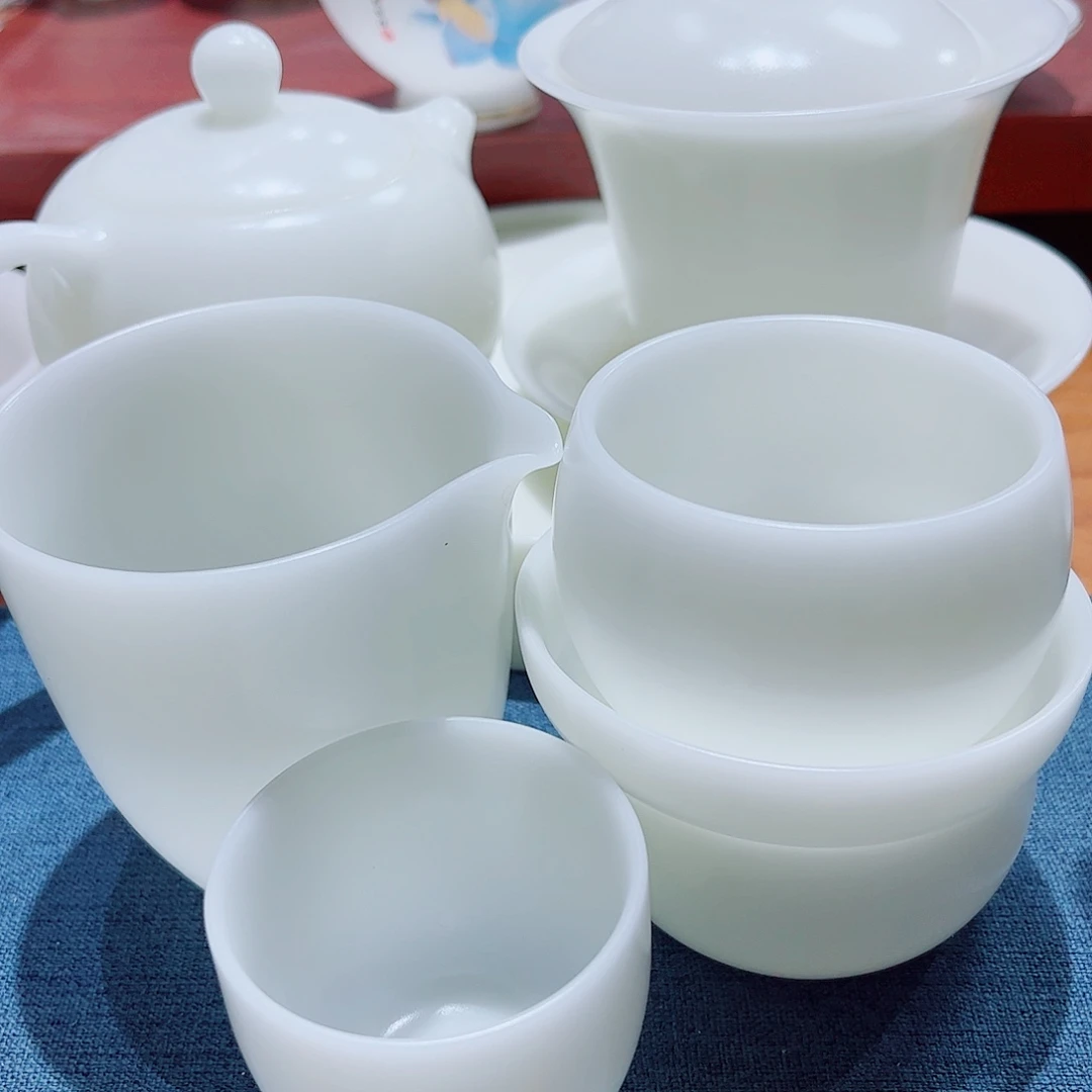 陶瓷素烧璞玉1壶盖碗8杯套安全