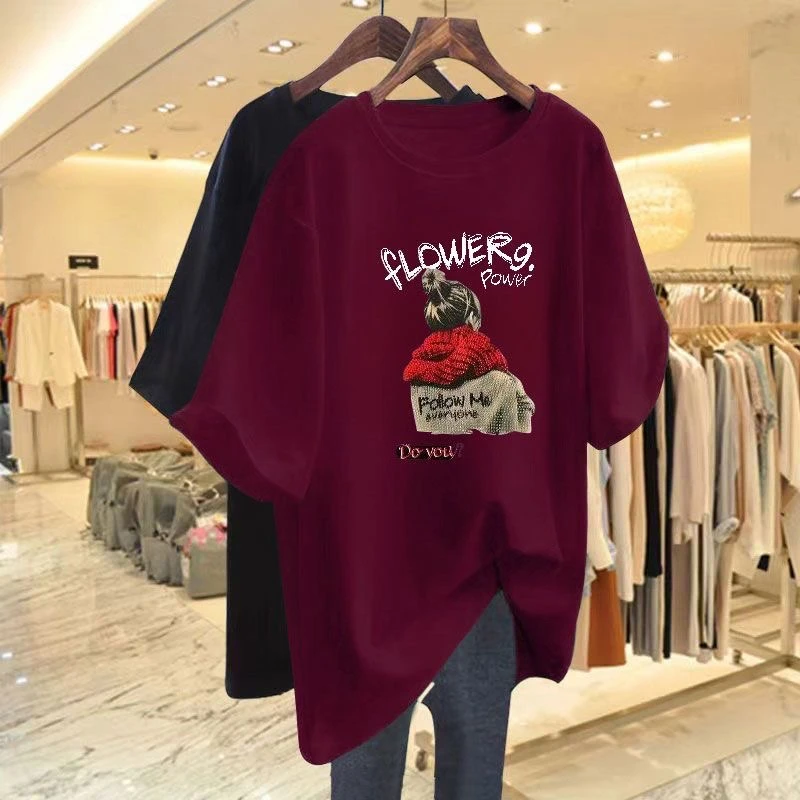 欧洲站上衣2026年夏新款中长宽松短袖港风欧货大版t恤女ins半袖潮