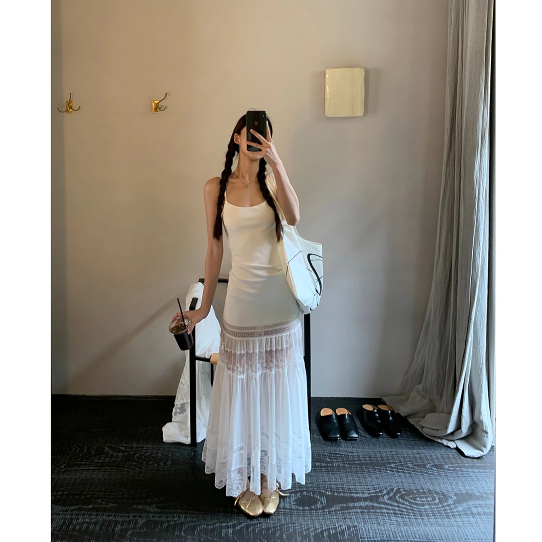 【现货专属】01796女夏2025新款吊带气质a字显瘦长裙薄纱裙子