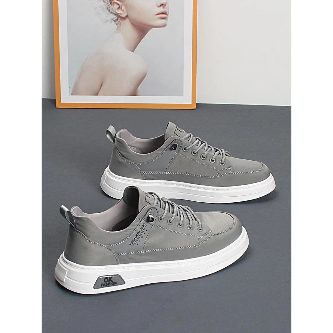 2025夏季男士冰丝布透气板鞋韩版松紧带轻便休闲鞋薄款软底男潮鞋