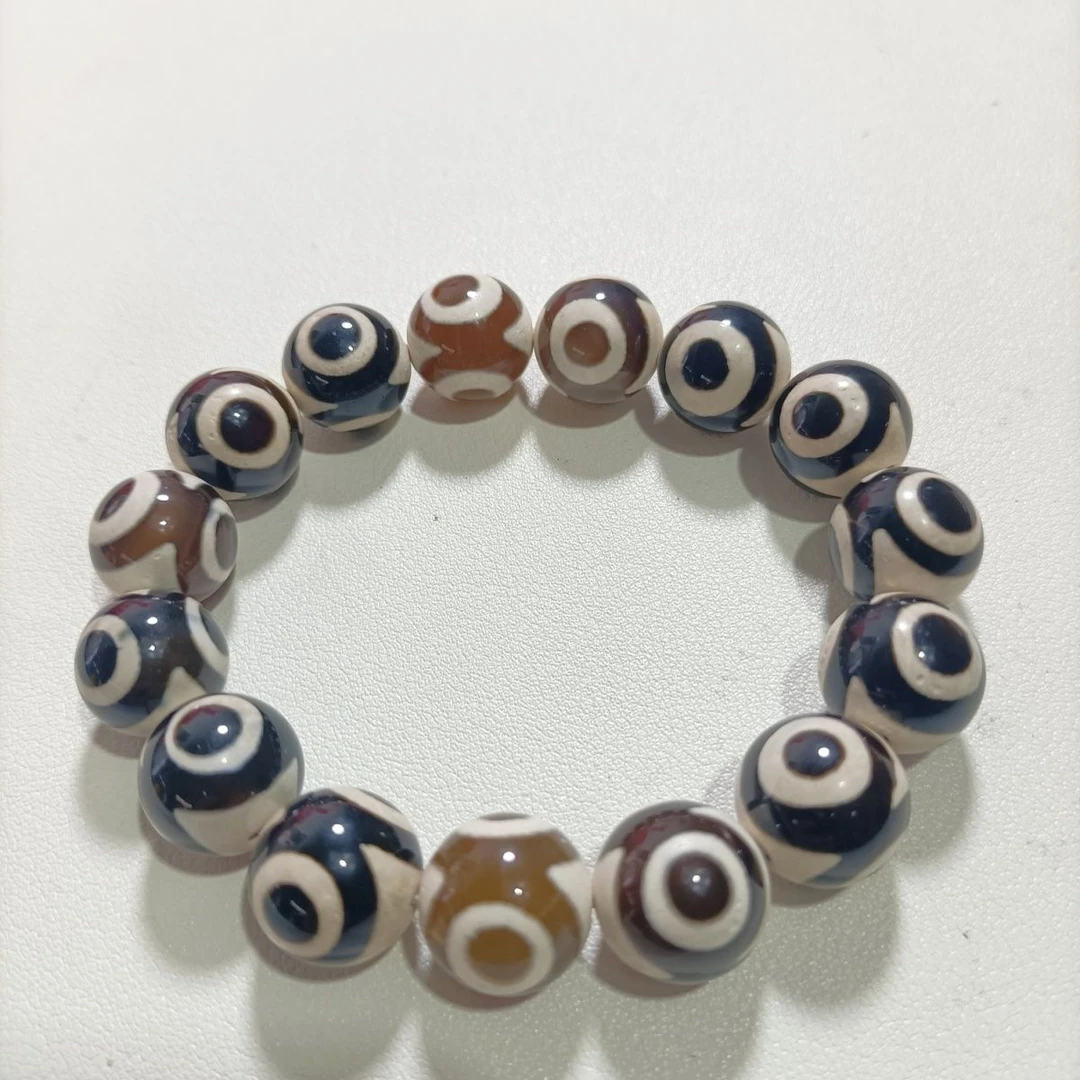 天然西藏玛瑙老天三眼天珠药师天眼蚕丝佛珠男士手链石头手串