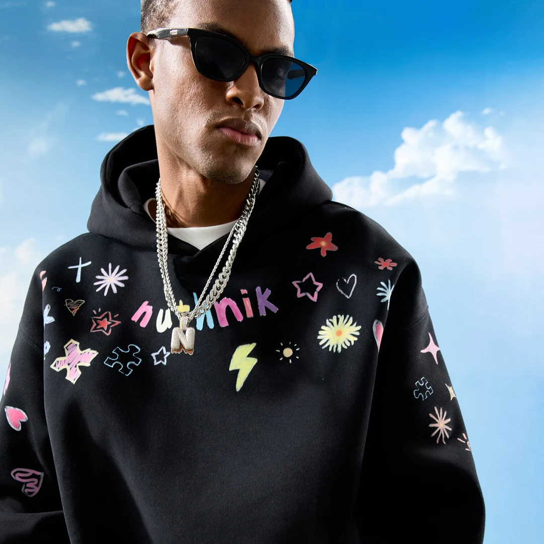 Nuthink美式复古多巴胺卡通涂鸦字母连帽卫衣潮牌男女2025秋新款