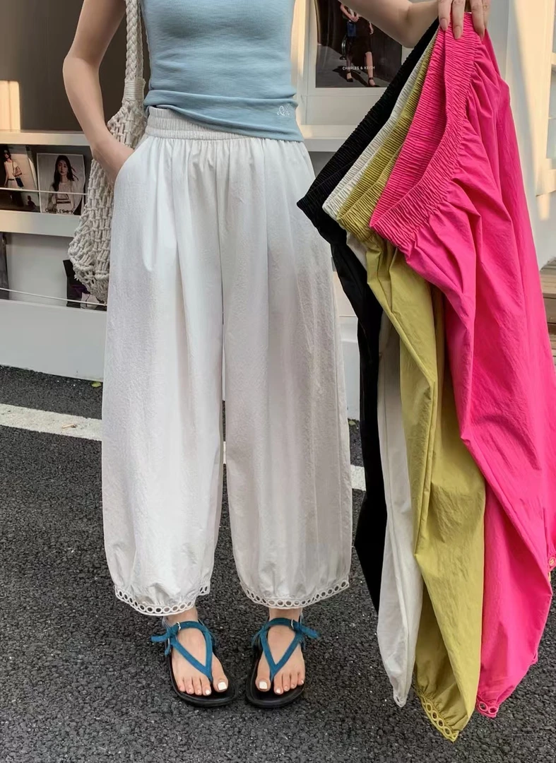 钩花灯笼裤女2025夏季新款韩版宽松休闲阔腿裤镂空休闲裤子气球裤