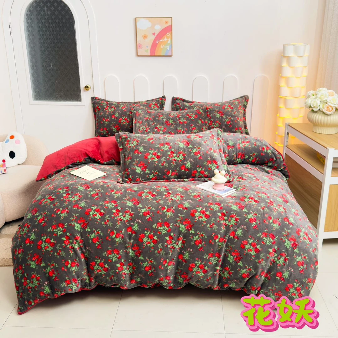 (总) 2025新款牛奶绒床单款四件套直播爆款加厚牛奶绒印花