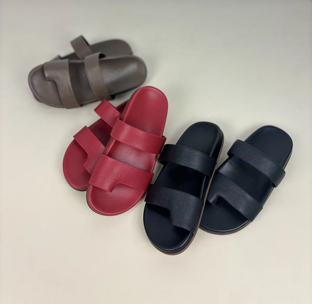WEFORCE牛皮版法式复古风真皮凉拖鞋女外穿夏季套趾拖鞋勃肯拖鞋