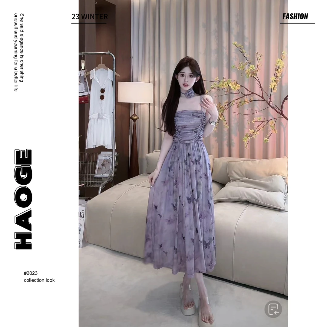 洋洋●X4LYQ0179A时尚轻奢百搭休闲连衣裙莫奈花园风