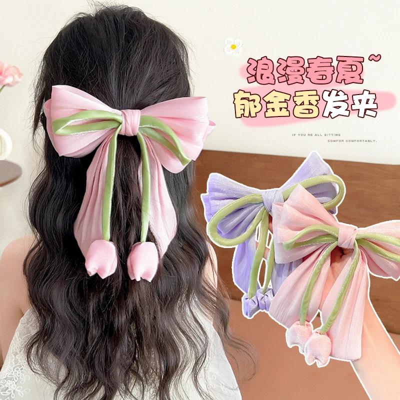 儿童郁金香花朵发夹夏季新款女童头饰小女孩蝴蝶结甜美发卡发饰