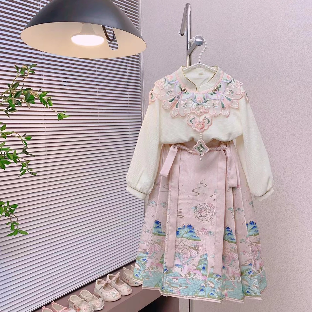 直播间专享【山河映画】儿童织金绣花马面裙套装中国风复古刺绣套装