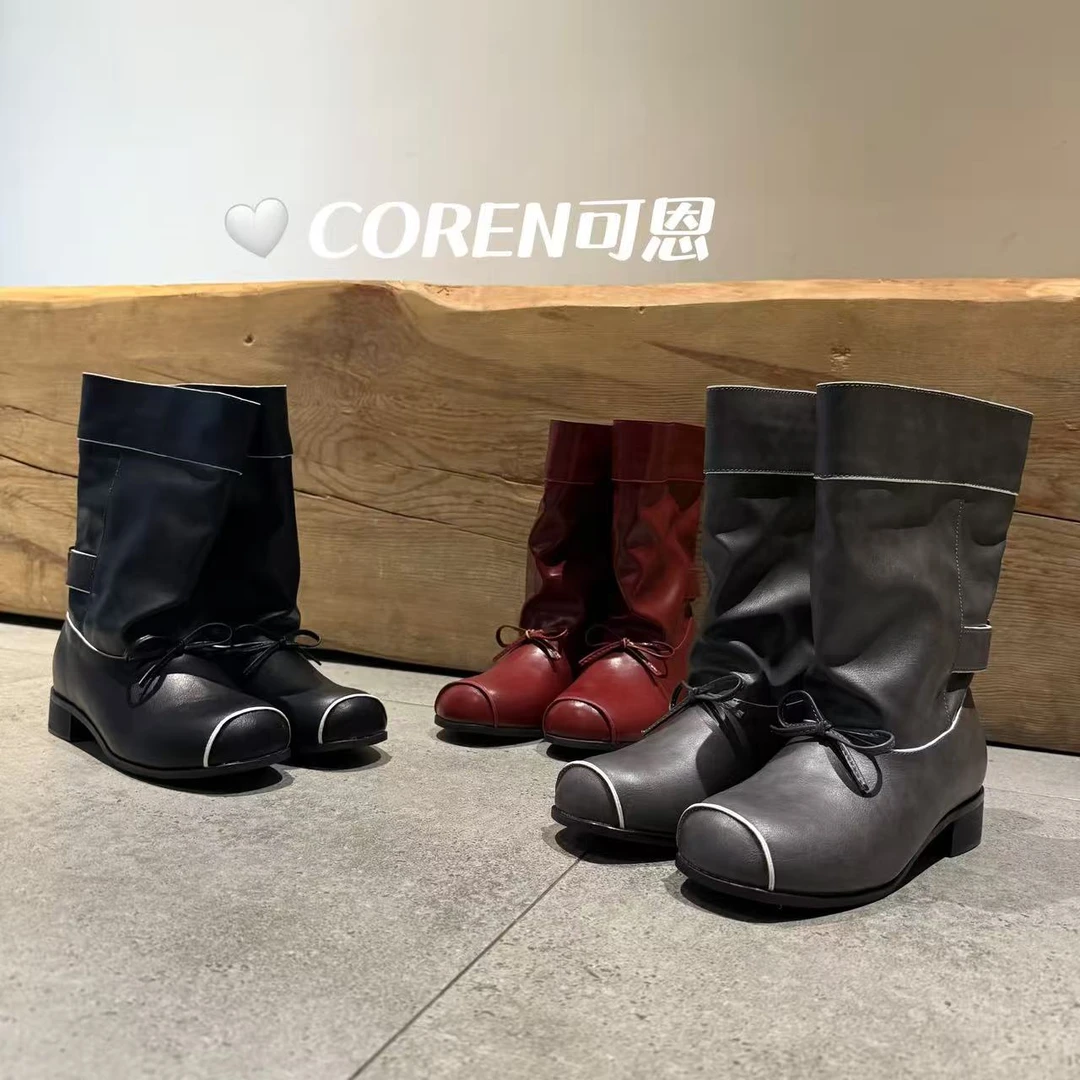 韩国设计感大筒围圆头玛丽珍靴设计师款今年流行宽松长筒靴女