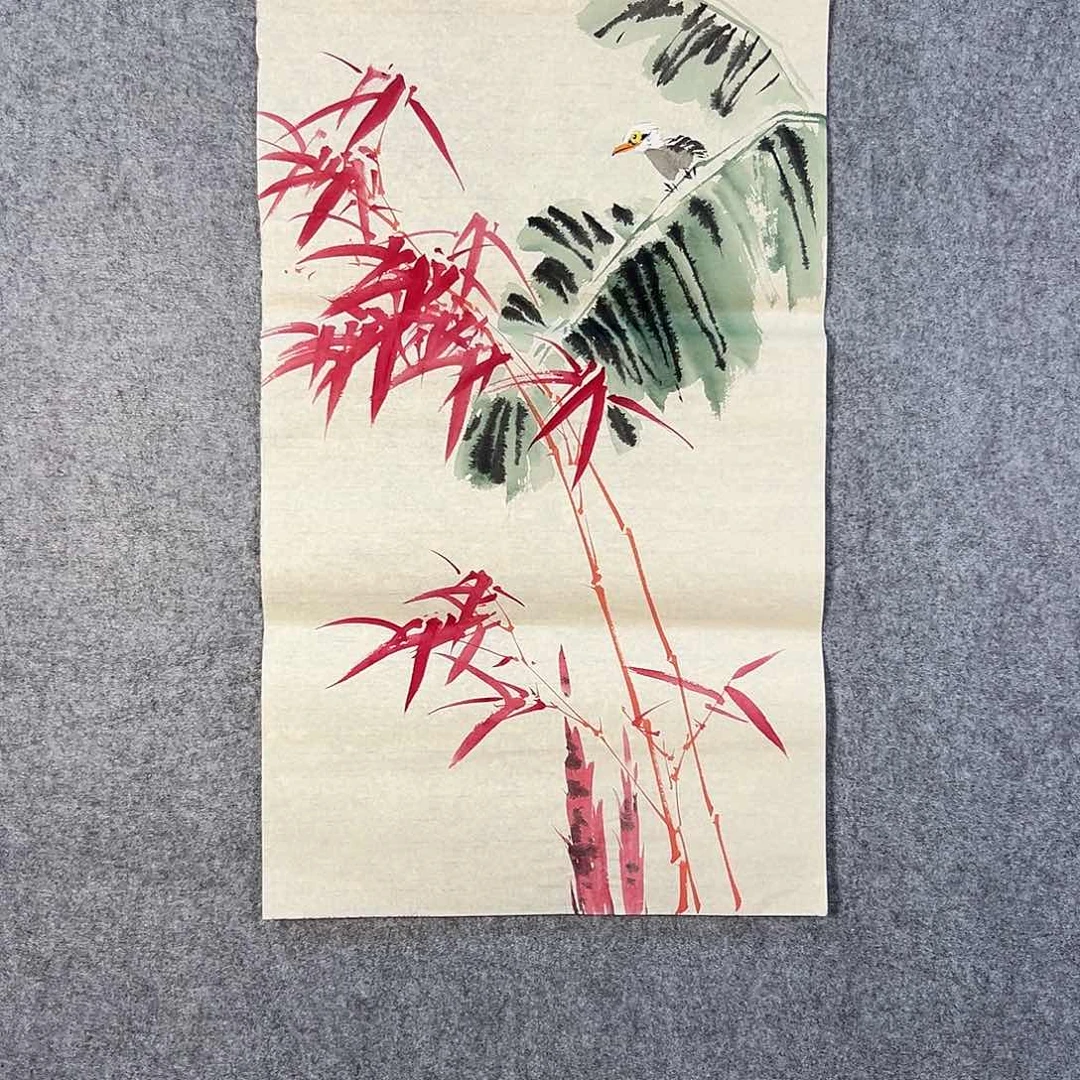 国画832 花鸟在树丛的顶端鸣叫叫声