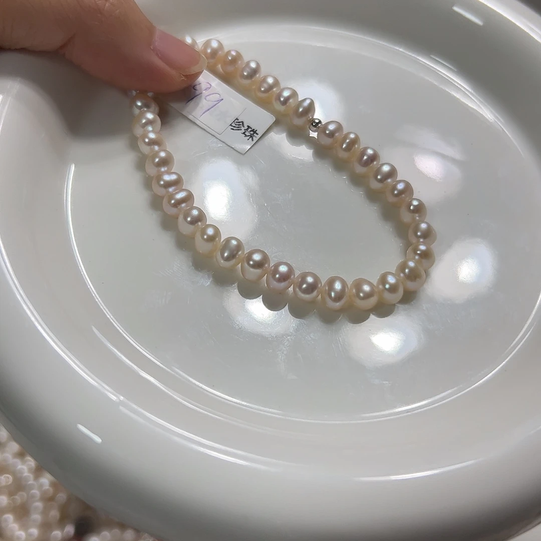 淡水珍珠手绳银S925镶嵌透粉！！！不圆