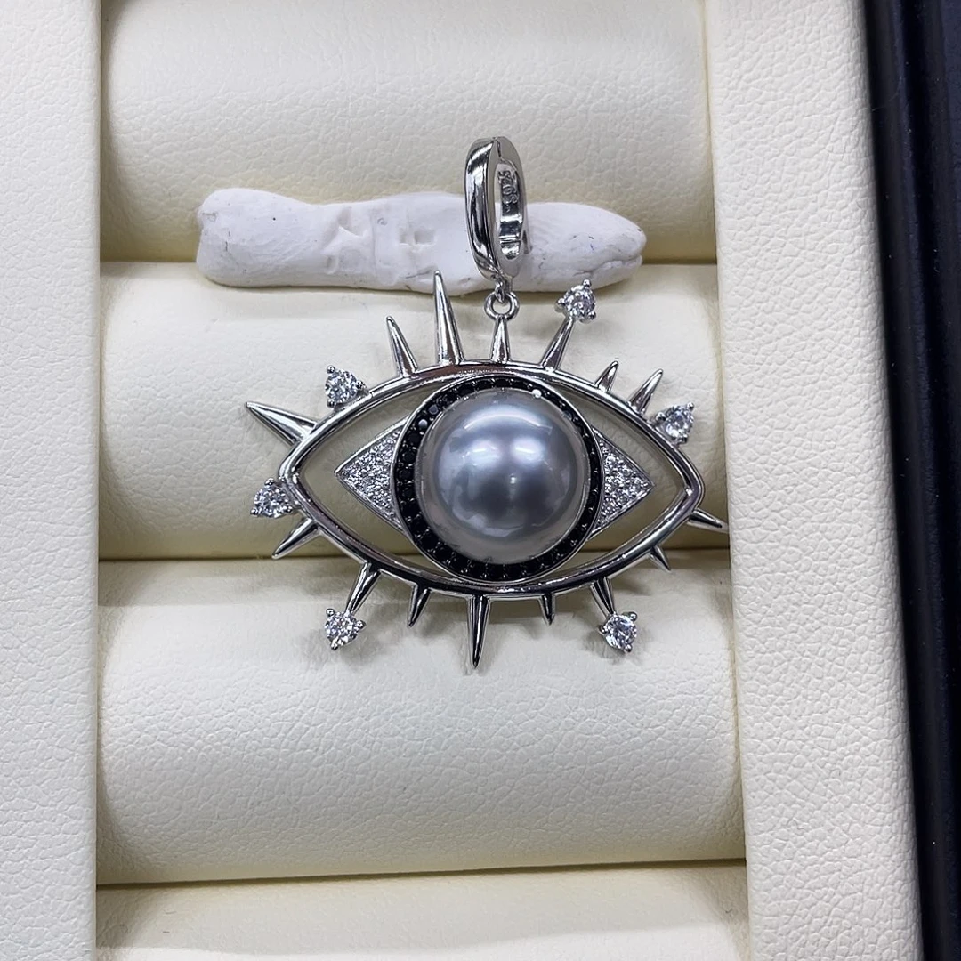 吊坠(不含链)银S925镶嵌海水珍珠铂金灰吊坠10-11mm