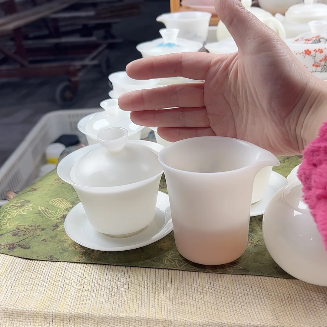 我***生素烧璞玉马蹄盖碗满容180ml+公道杯素烧190ml