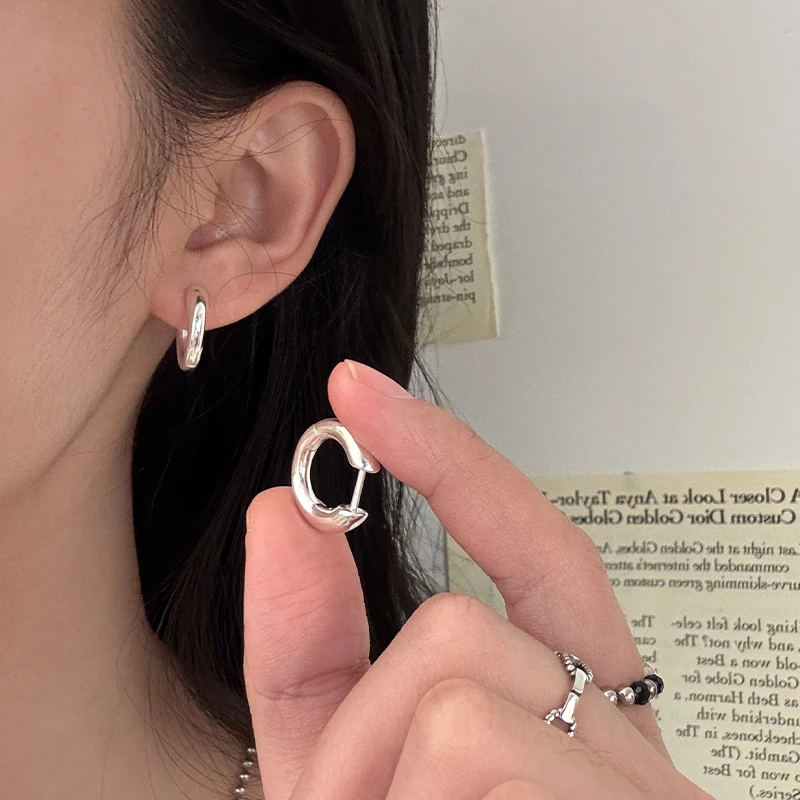 925银耳饰 素圈耳环耳扣新款小众设计耳钉百搭高级耳饰爆款饰品
