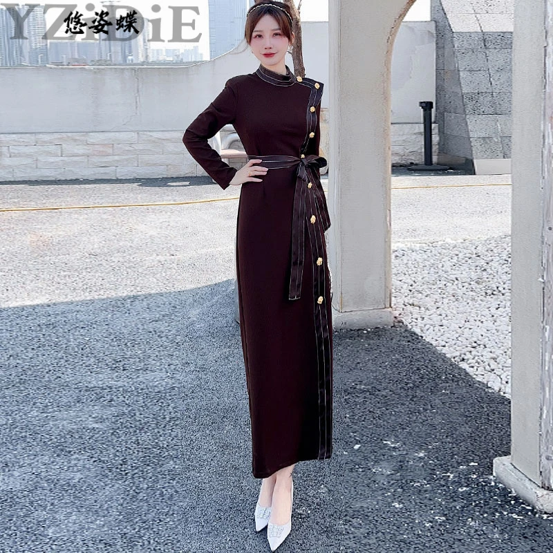 打底气质显瘦收腰长袖冬天加厚内搭连衣裙小妈感修身包臀新款长裙