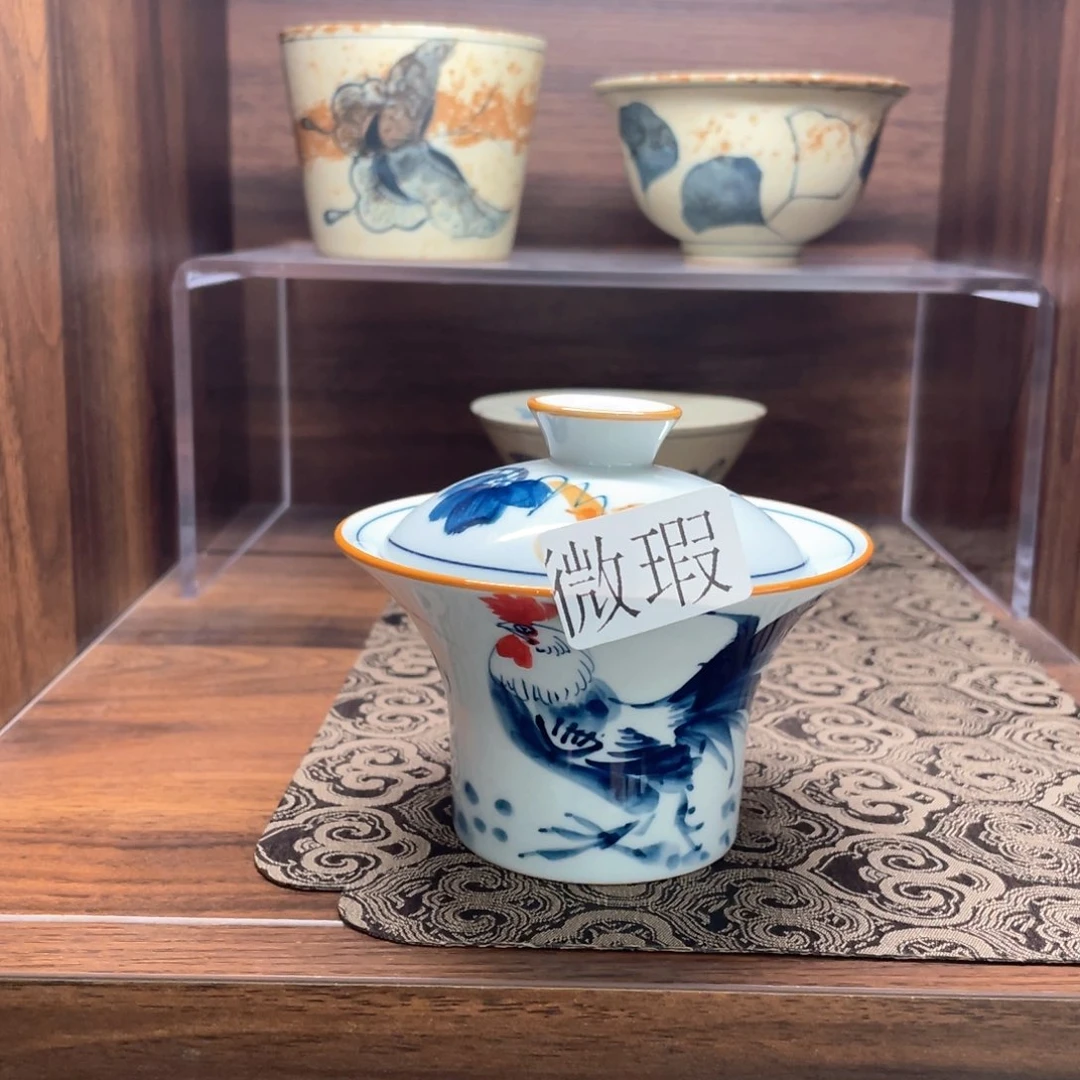 釉下手绘茶具微瑕
