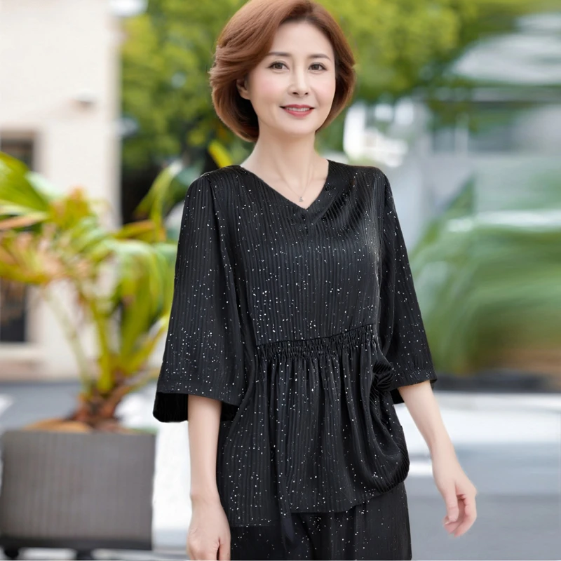 早春穿搭一整套女款满天星宽松上衣裤子显瘦时尚洋气大码套装0680