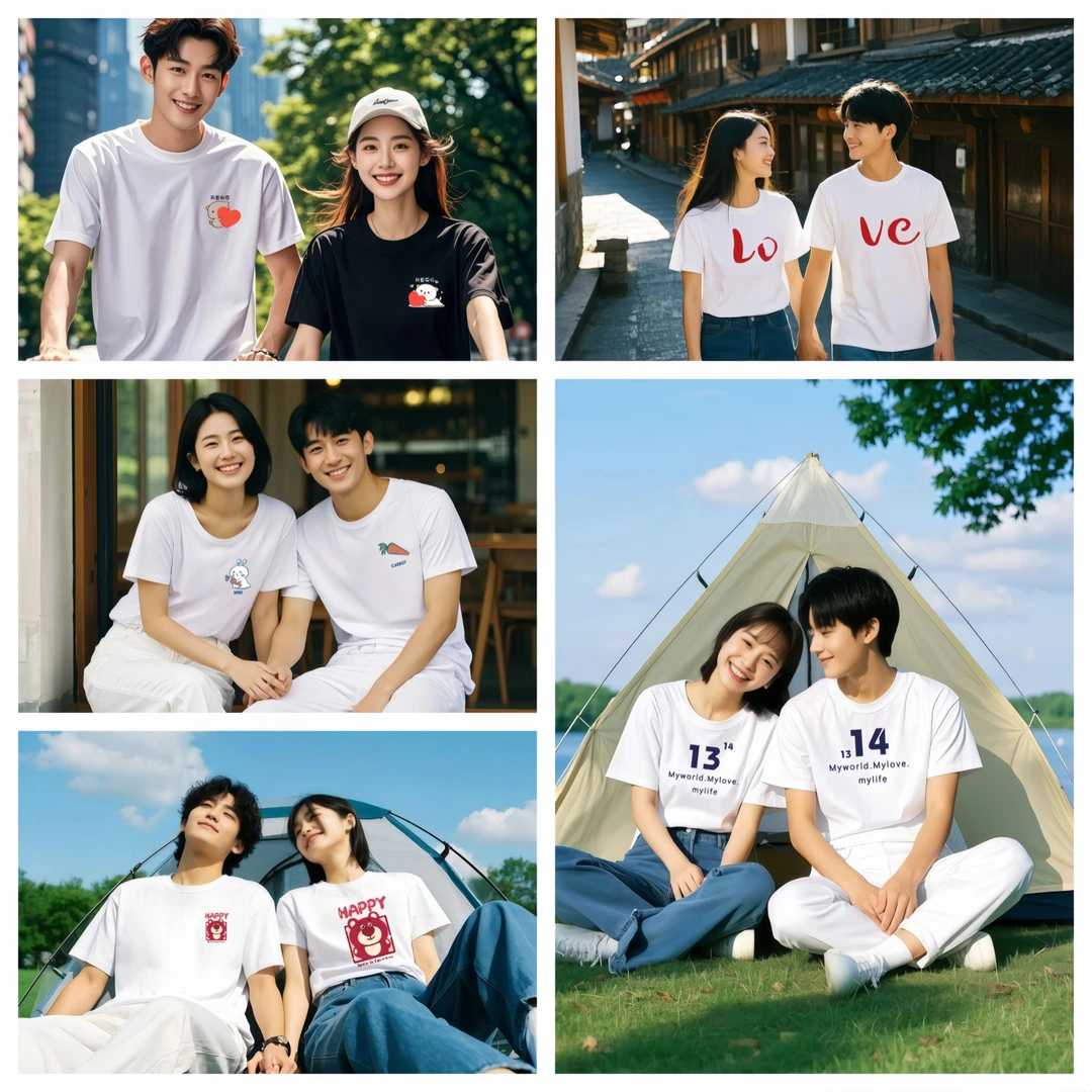 两件装】多款情侣装夏装2025新款不一样的小众设计夏季纯棉短袖T恤