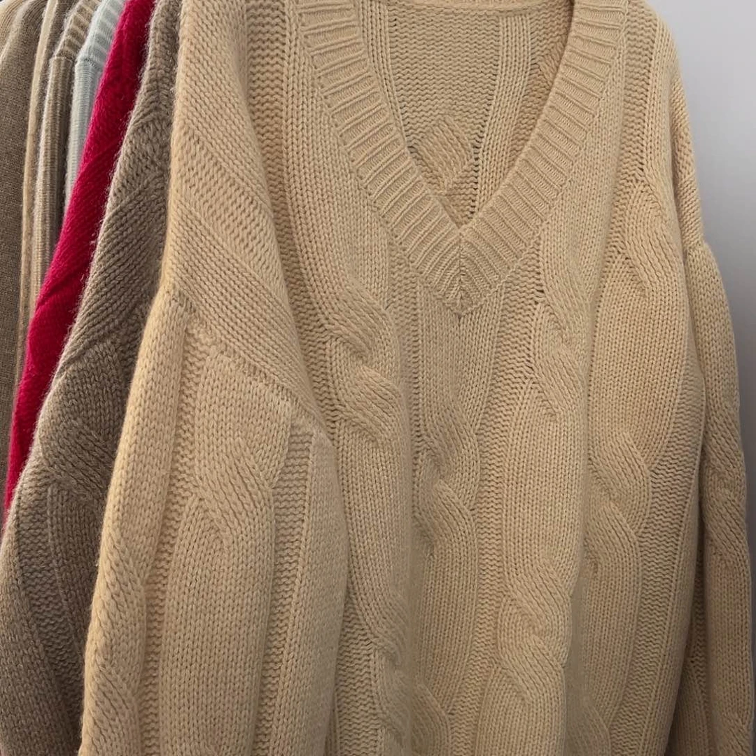 V领 大麻花 羊绒衫