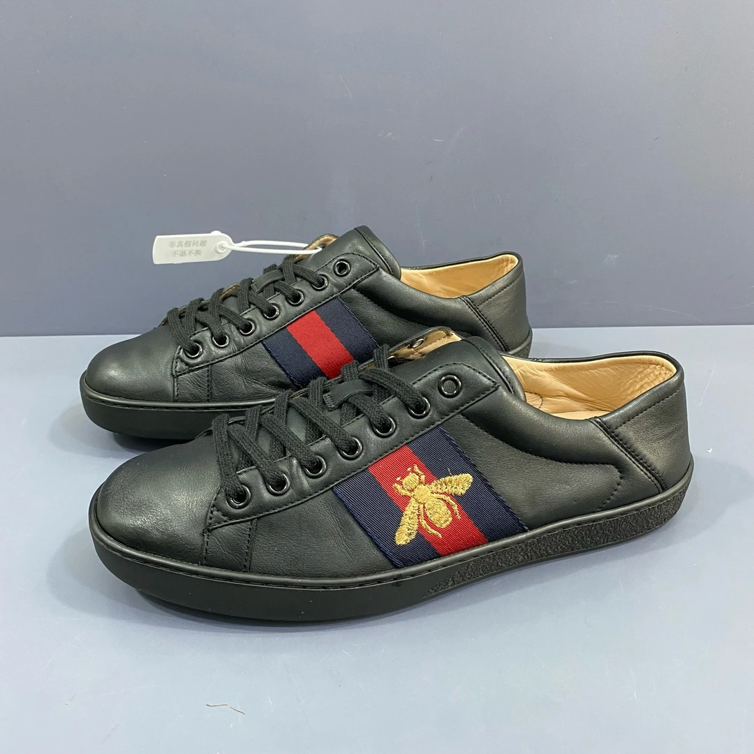 95新 GUCCI/古驰 40.5码 Gucci古驰 黑色小蜜蜂板鞋 休闲鞋