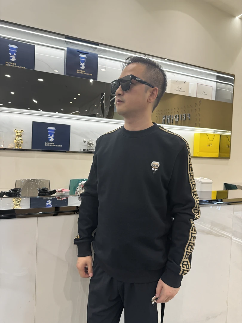 FEIDIMR老佛爷圆领老花织带插肩男士新款百搭休闲欧货卫衣 266085