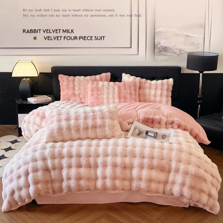 高端A类加厚双面绒四件套保暖托卡斯兔绒牛奶绒珊瑚绒冬季被套