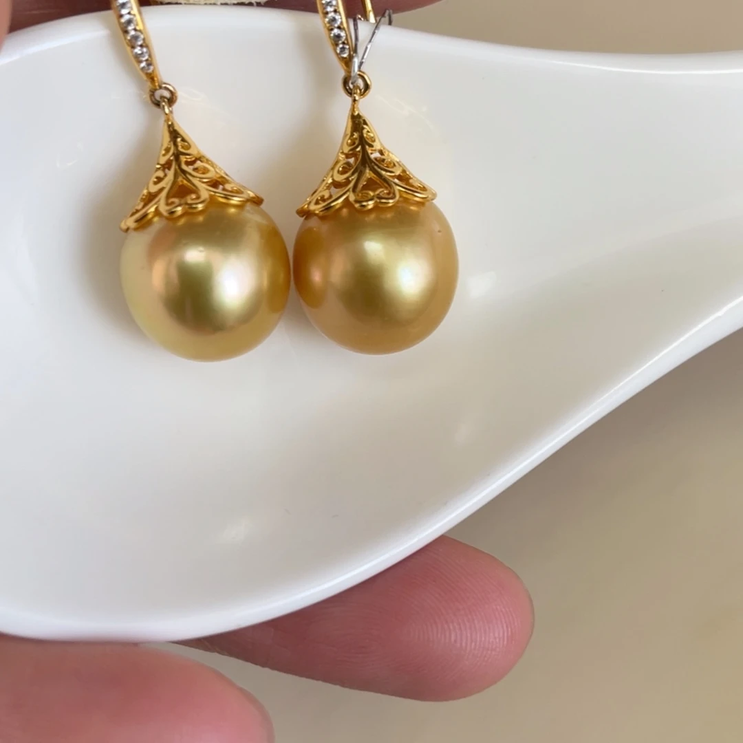 银S925镶嵌海水珍珠耳饰12-13mm