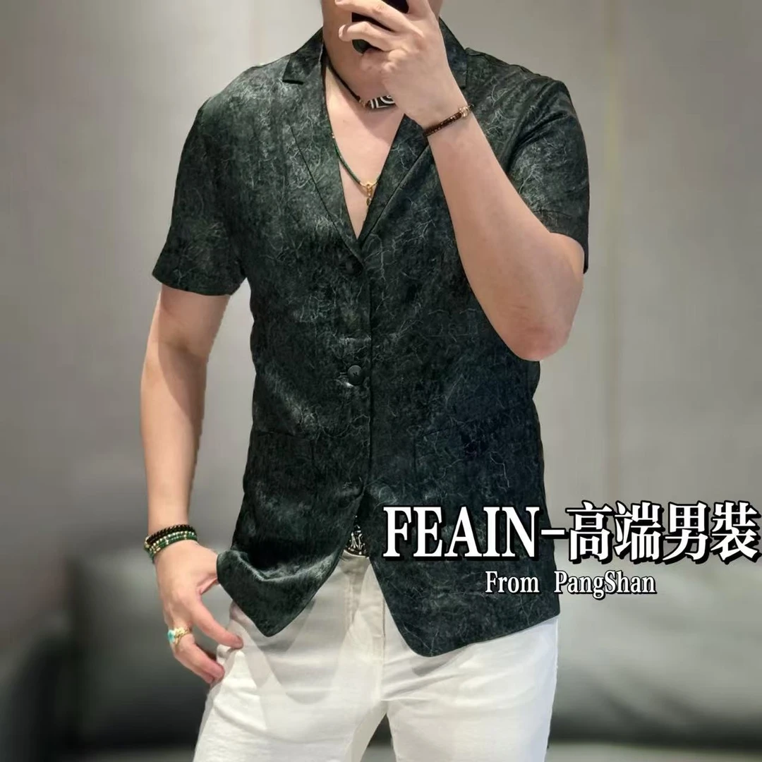 【100%真醋酸】进口醋酸立体掐丝错金工艺短袖西装7500